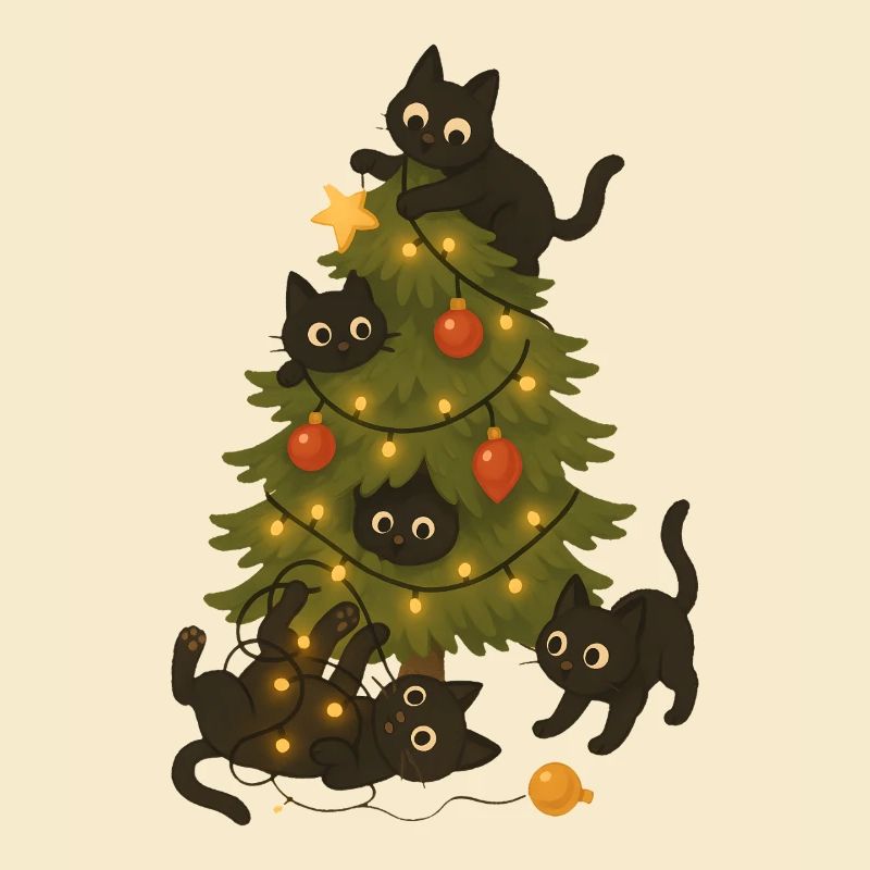 Drôles de chats jouant autour de l’arbre de Noël