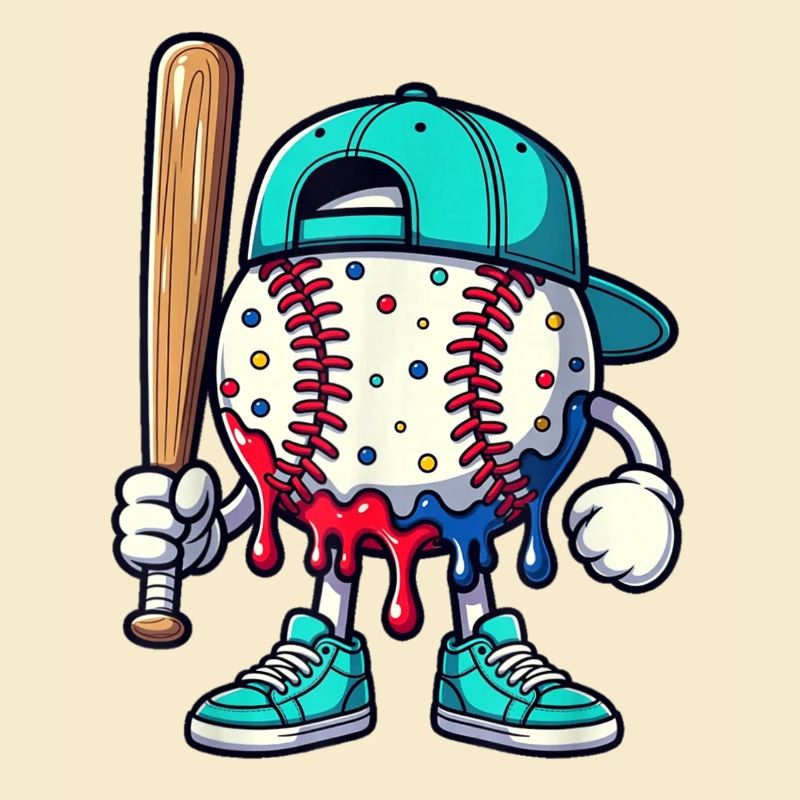 Schmelzendes Baseball-Maskottchen mit Schläger