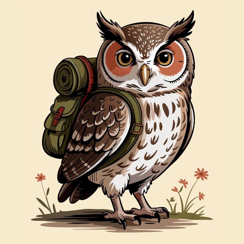 Owl hiker with backpack