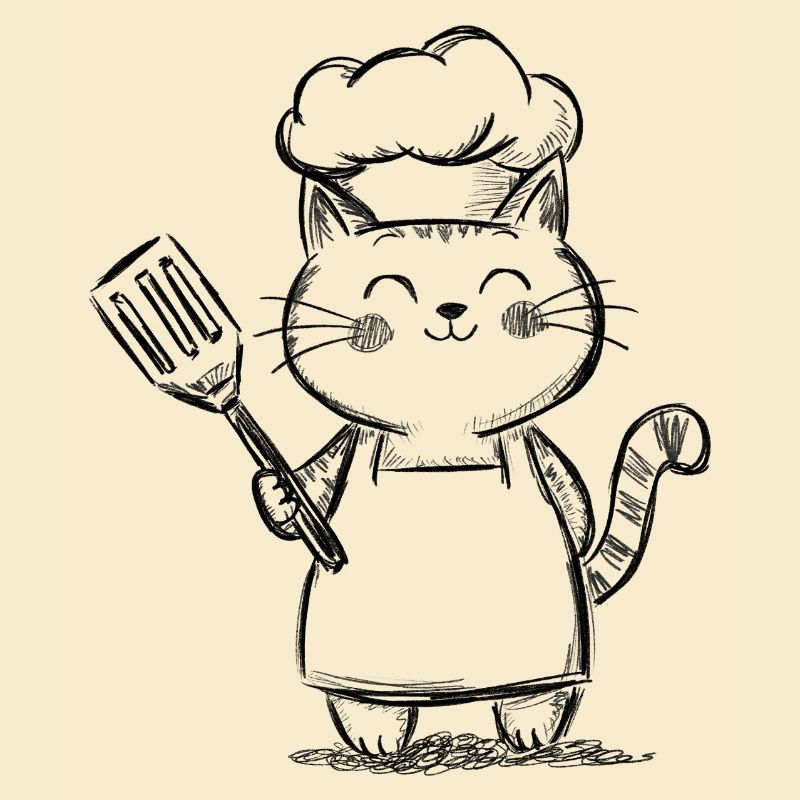 Cute Cat in the Kitchen - Cat Chef Drawing
