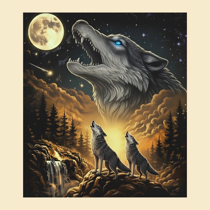 Moonlit Night Wolf Pack in Starlight