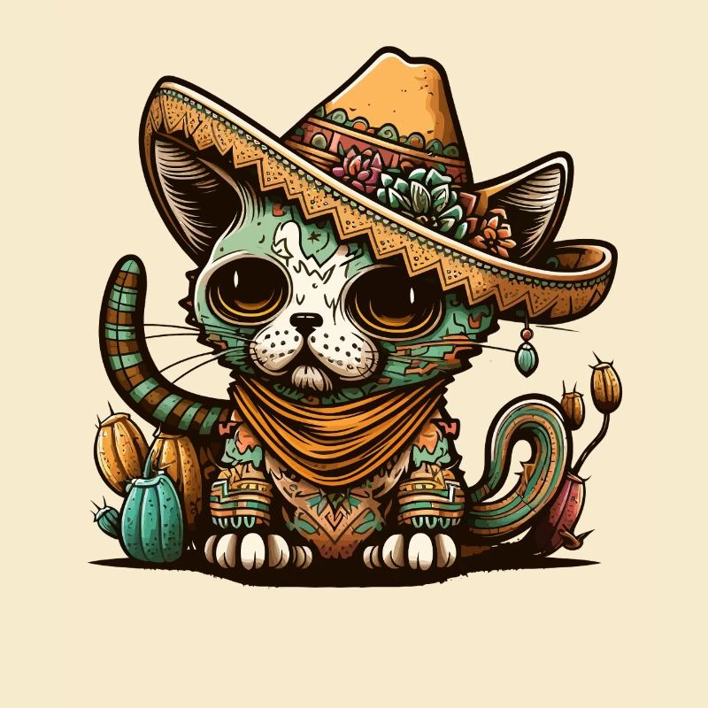 Mexican Cinco De Mayo Sugar Skull Sombrero Cat