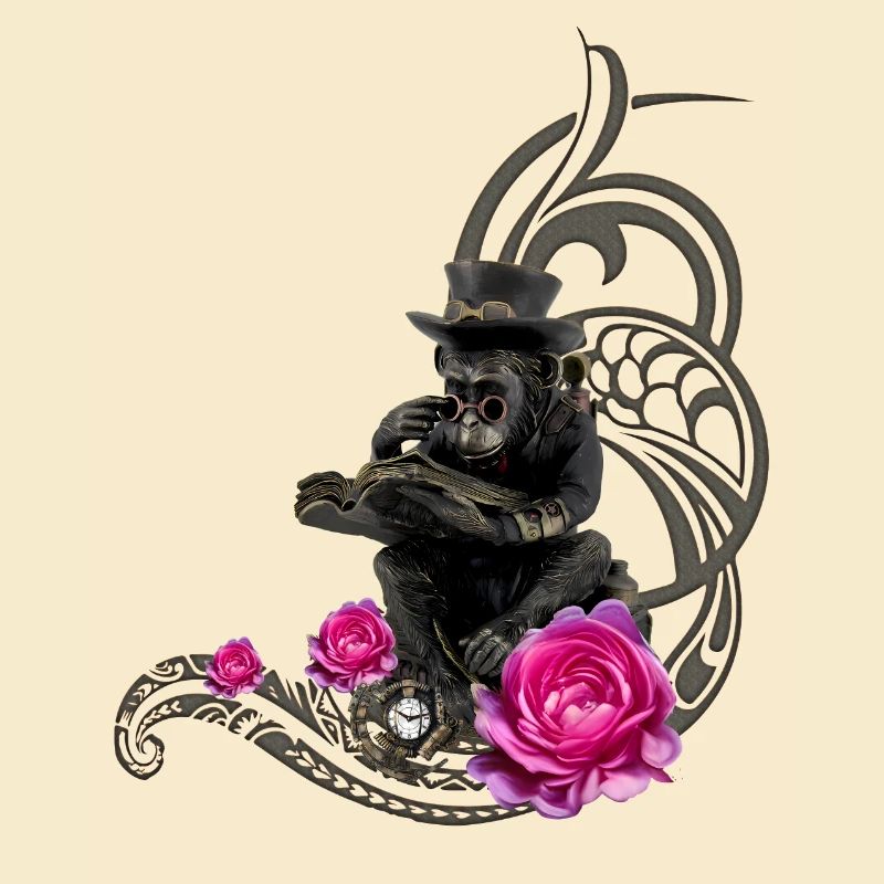 Funny steampunk monkey reads a book