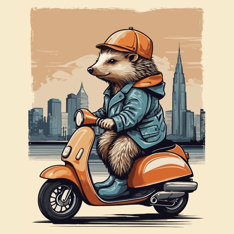 Hérisson mignon sur scooter