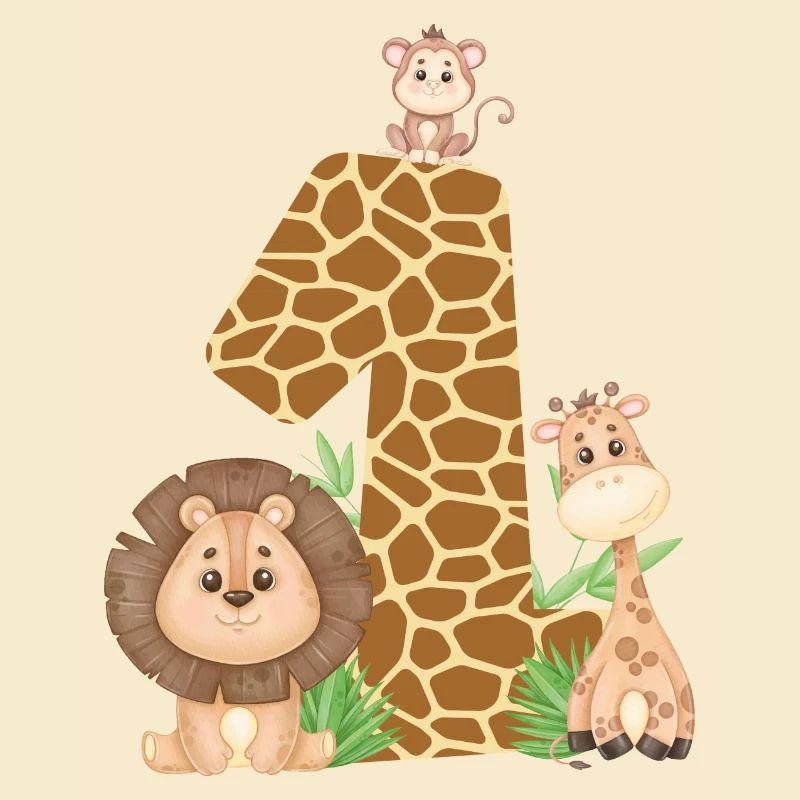 1. Geburtstag Dschungeltiere Giraffe Löwe Affe