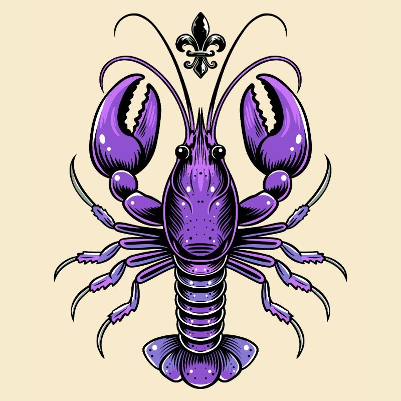 Mardi Gras crawfish with fleur-de-lis design