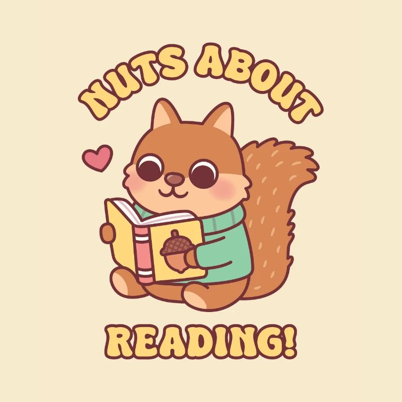 Süßes Eichhörnchen mit Buch-Nüssen über das Lesen von Wortspiel