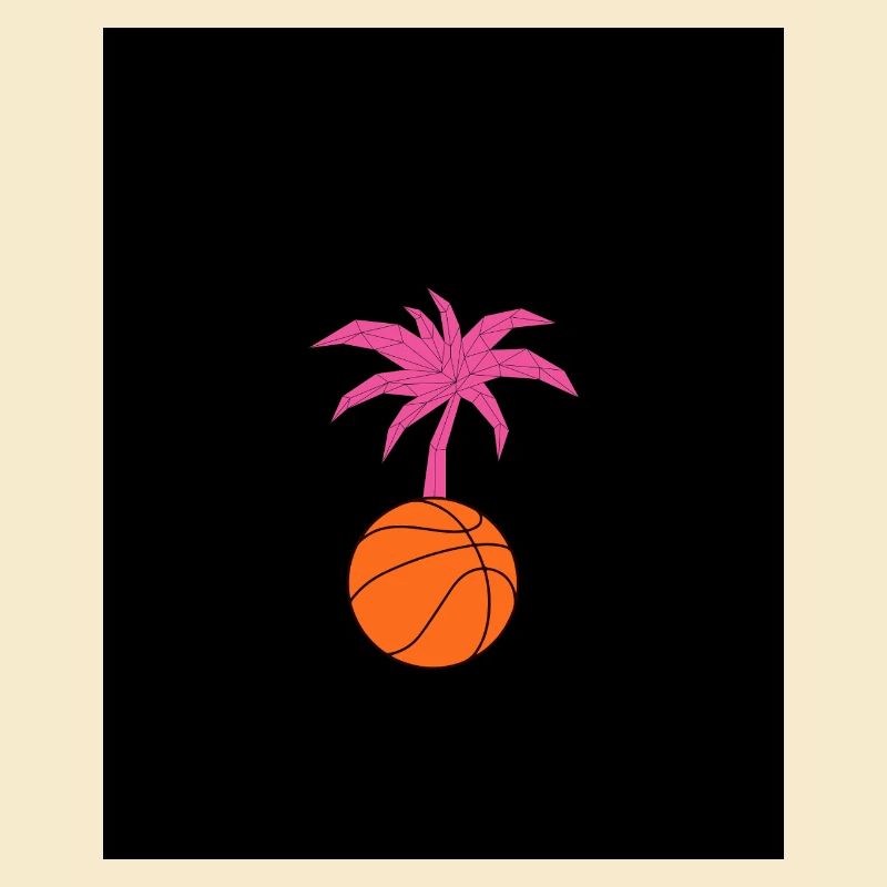 Palm tree and ball on black background