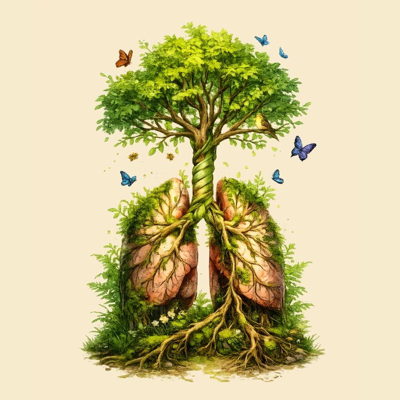 Tree grows from green lungs