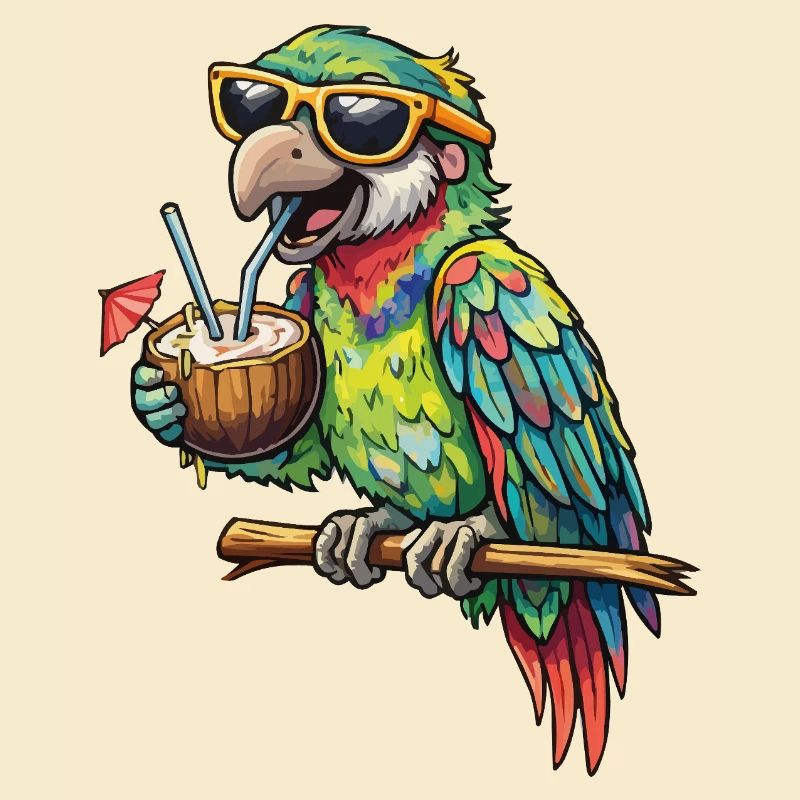 Tropical parrot with coconut inside