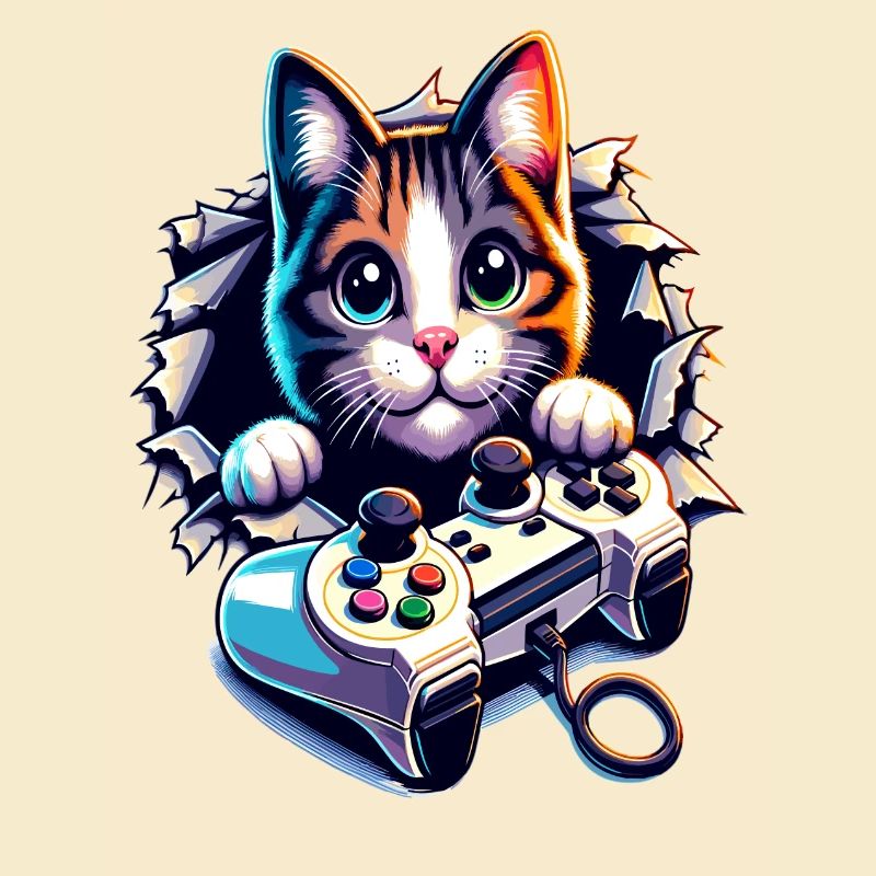 Cat Gamer with Controller