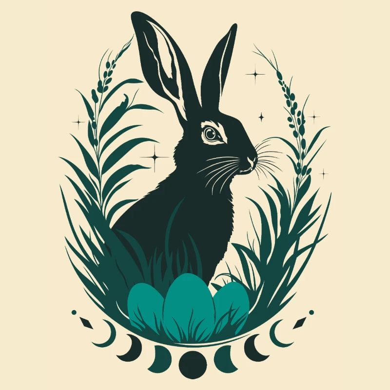 Lapin Ostara avec phases de lune Wicca Design