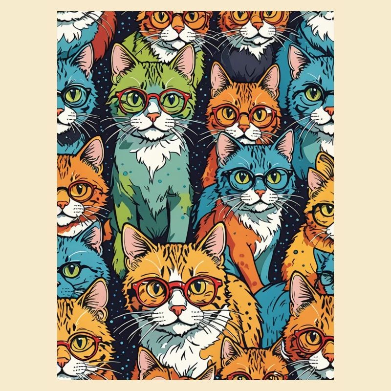 Bunte Katzen mit Brillen Muster