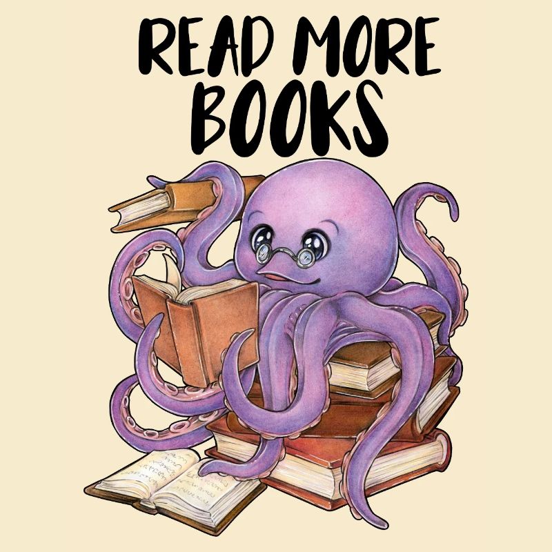 Lesender Oktopus im Bücherstapel Buch Geschenk