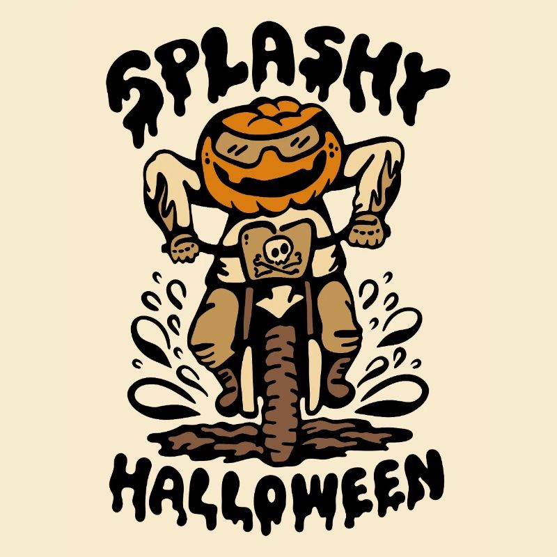 Citrouille d’Halloween Biker éclaboussant dans la boue
