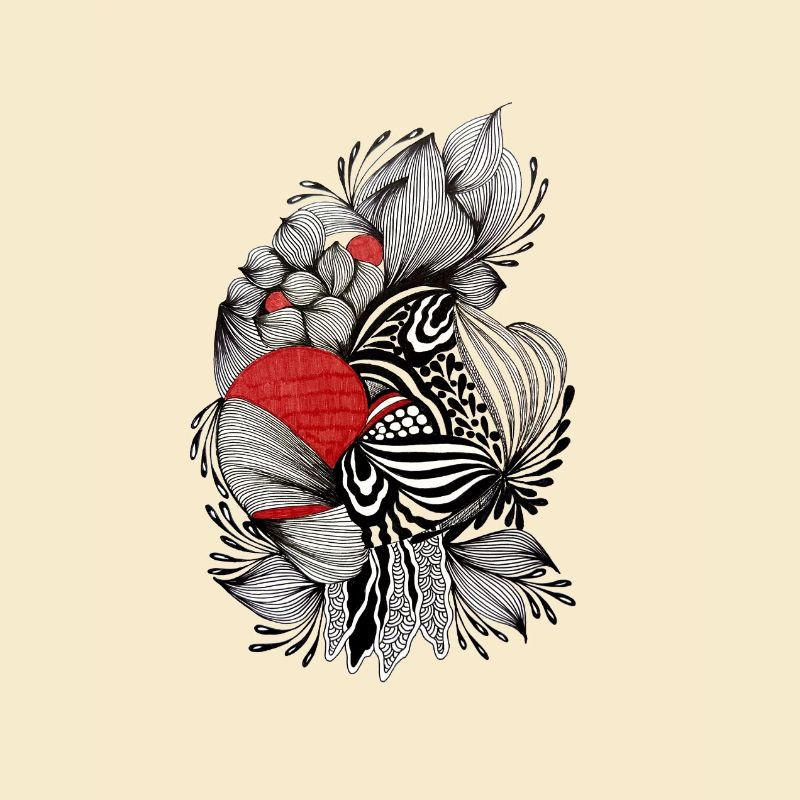 Fleurs noires et blanches avec un accent rouge