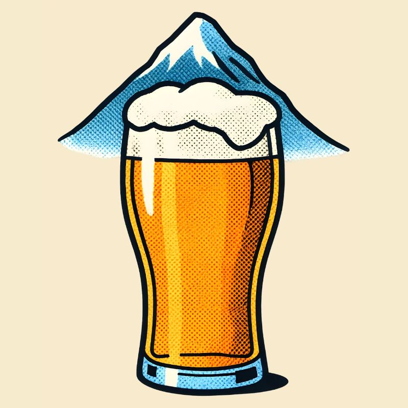 Bierglas vor Berggipfel