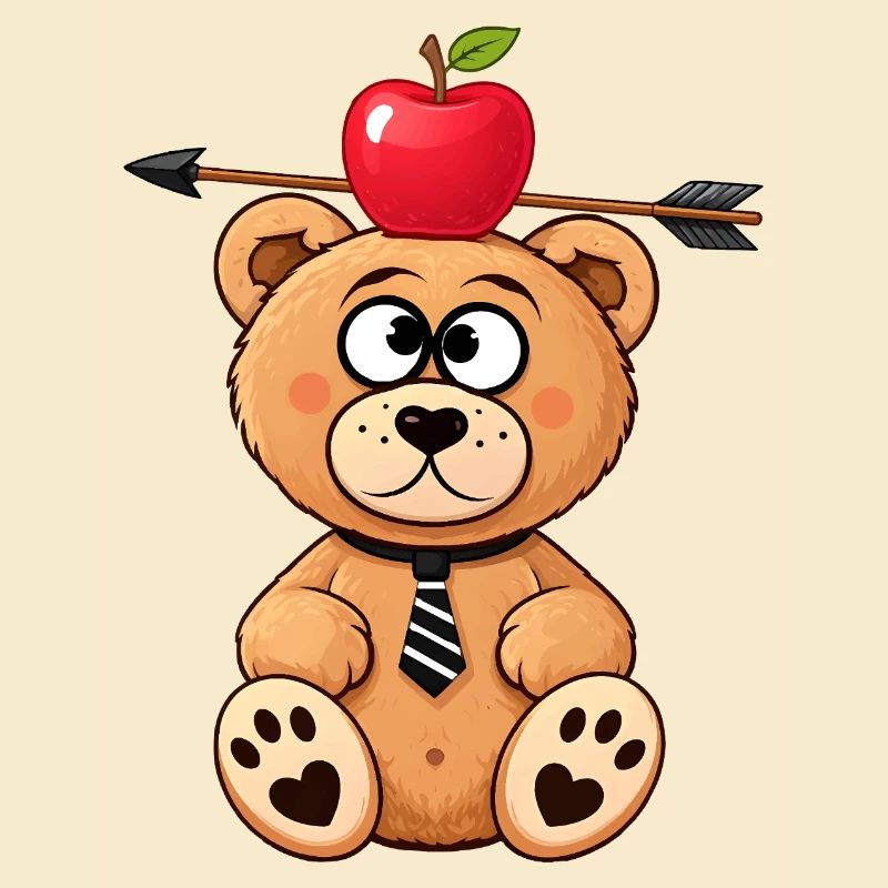Witziger Bär mit Apfel und Pfeil