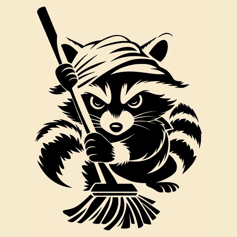 Waschbär mit Handtuch & Wischmopp