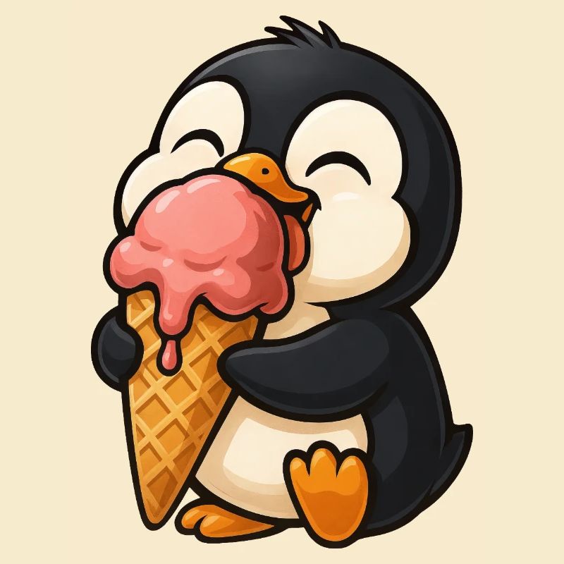 Lustiger Pinguin mit Eiscreme Cartoon 
