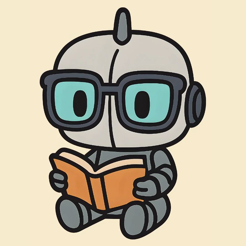 Geek robot with glasses and book