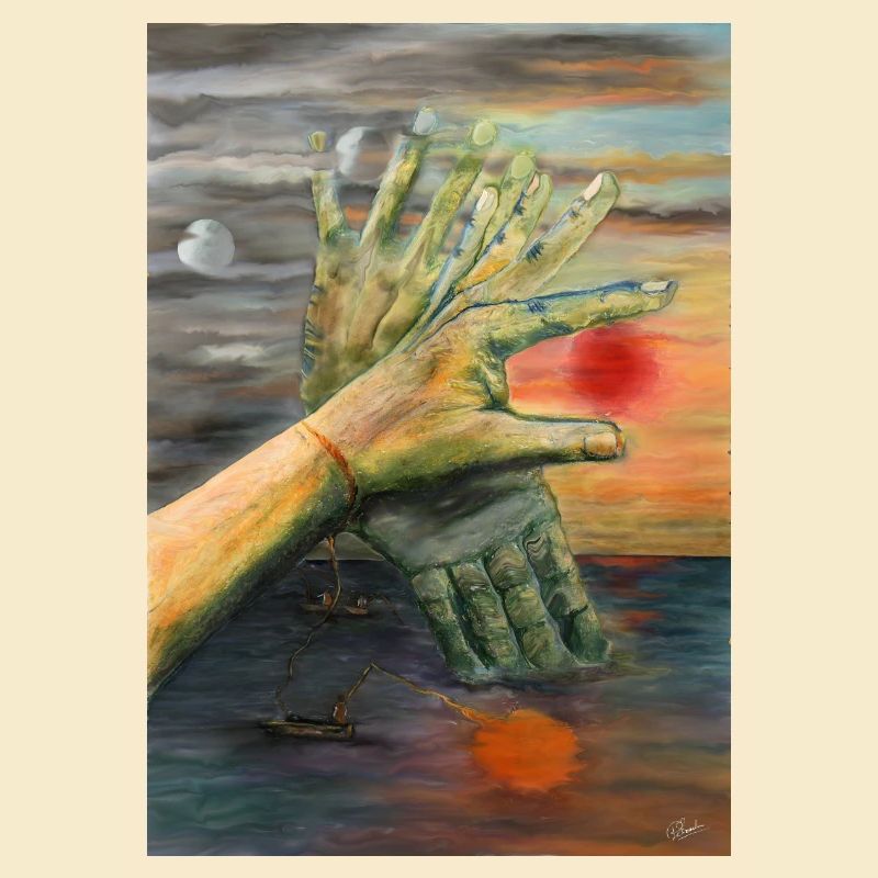 Surreal Twin Hands at Sunset