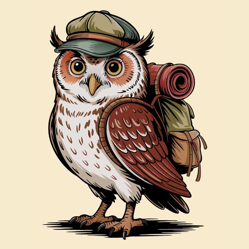 Waldwanderer Eule mit Rucksack