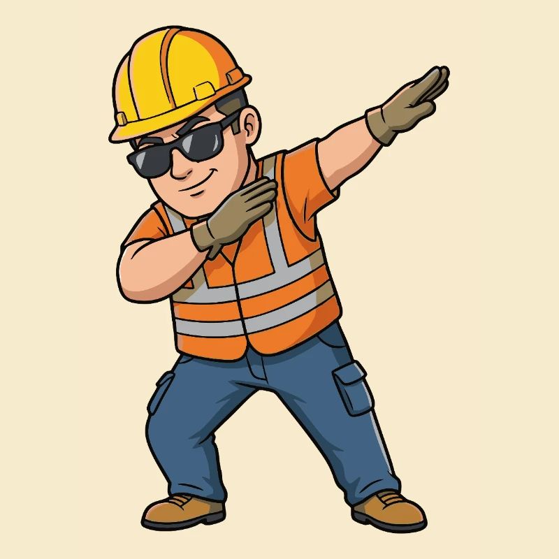 Ouvrier du bâtiment en train de s’attaquer – Motif de dessin animé drôle