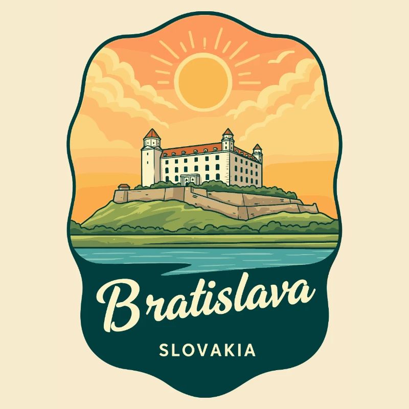 Bratislava-Schloss Retro Sonnenuntergangs-Reiseabzeichen