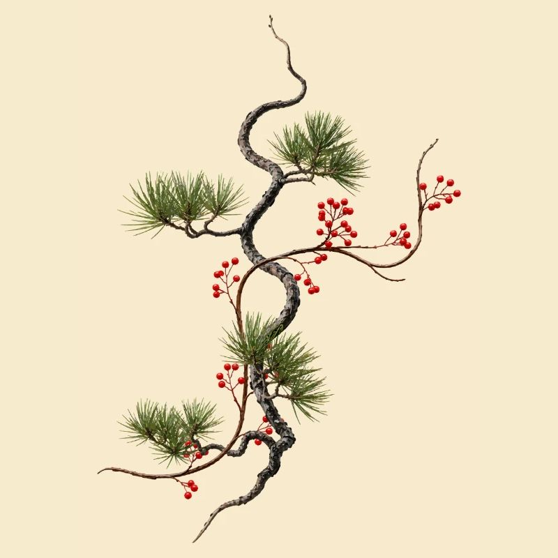 Ikebana Spruce with Red Berries Zen Style