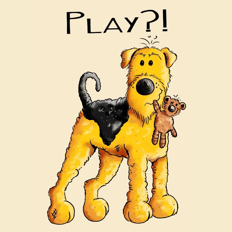 Play Airedale Terrier mit Teddy - Comic - Fun