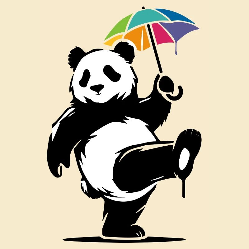 Panda dansant avec parapluie arc-en-ciel