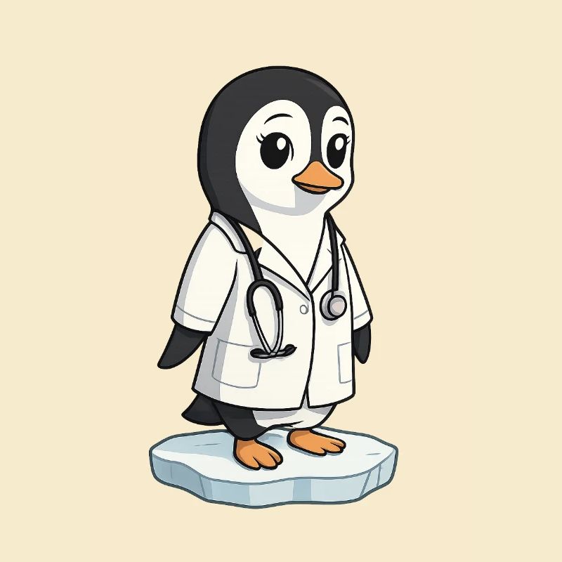 Pflege-Pinguin im Arztkittel