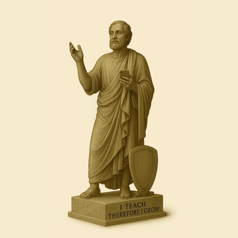 Lehrender Philosoph mit Smartphone