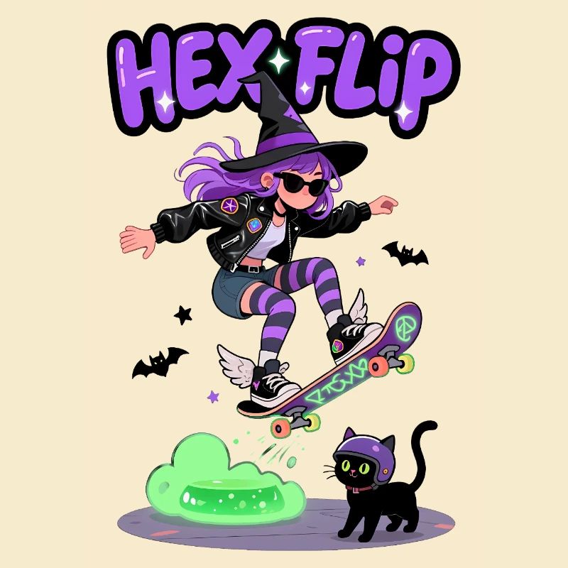 Hex Flip Witch Skateboard Design