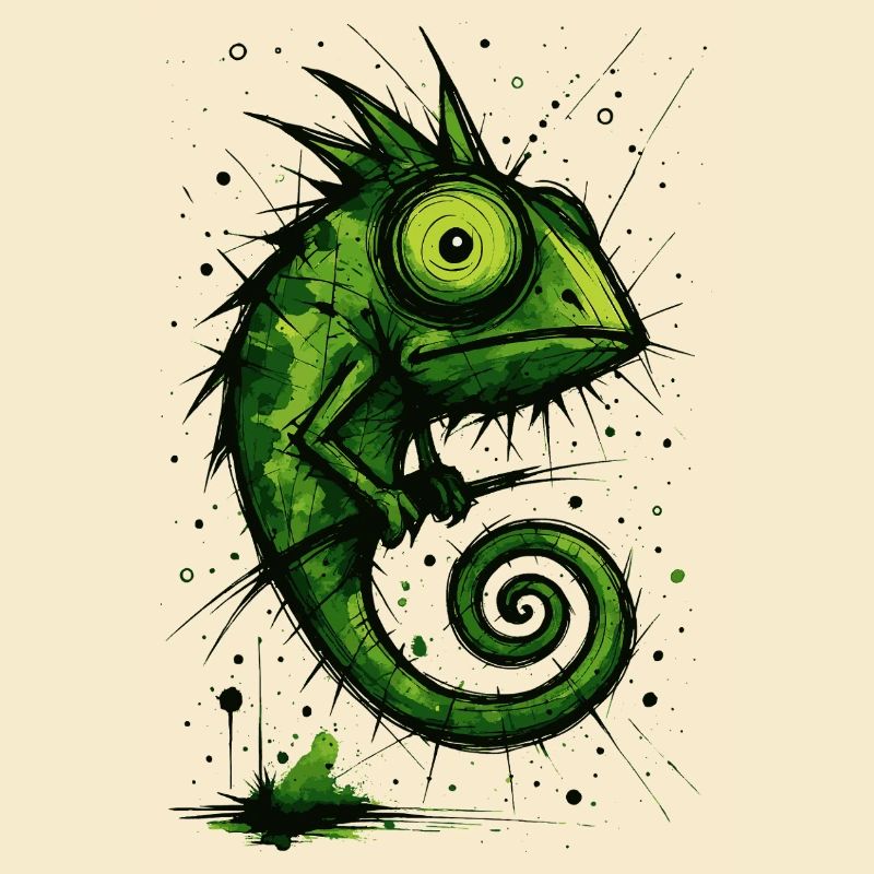 Funny chameleon with big eyes – splash