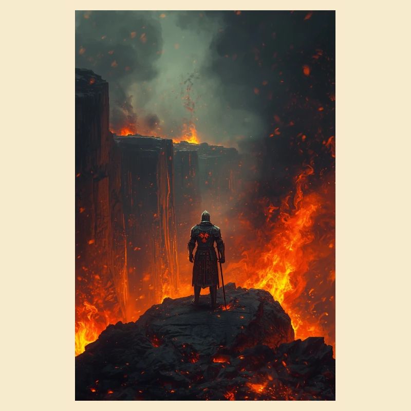 Flammender Ritter am Lavafeld