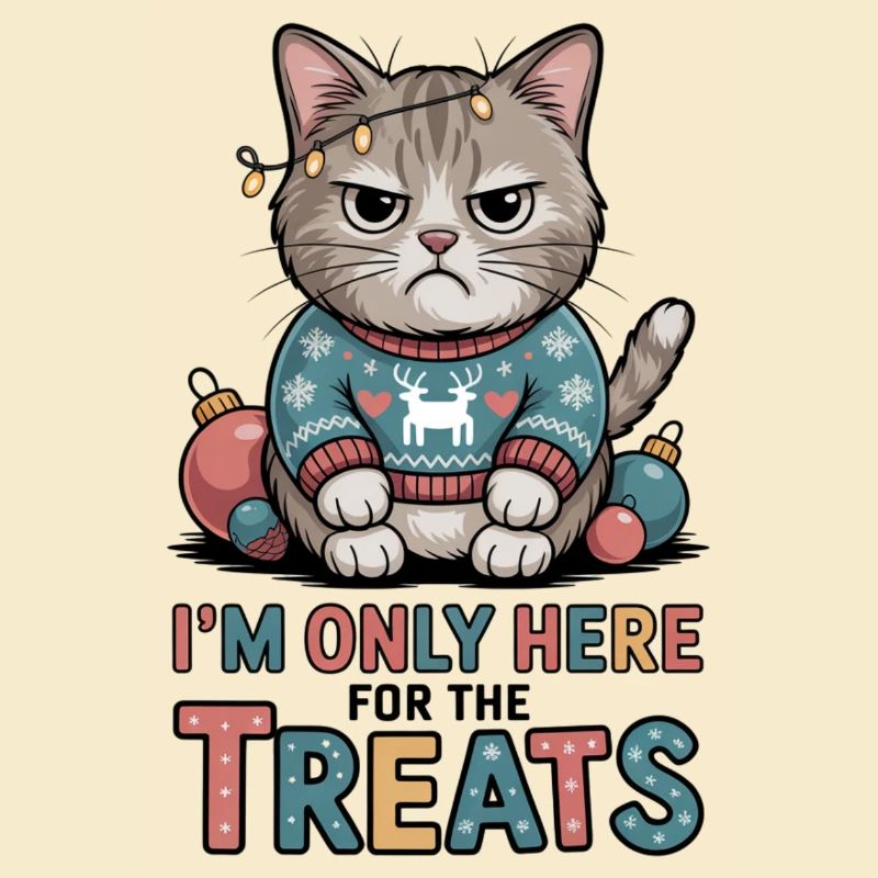 Grimmige Katze im Weihnachtspulli