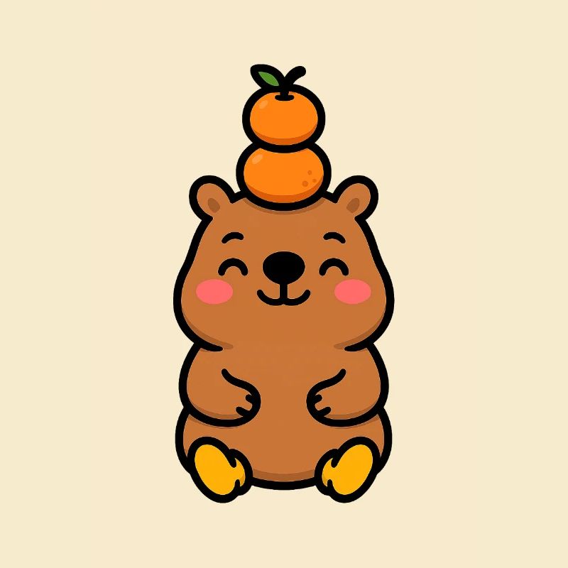 Capybara avec mandarine sur la tête