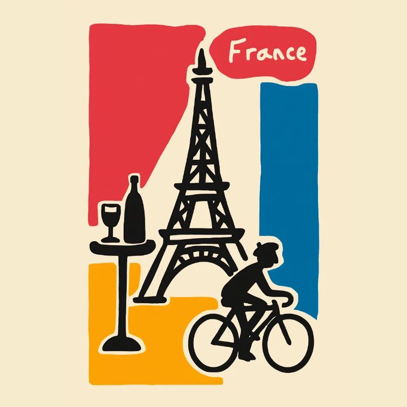 France Graphic: Eiffel Tower and Bicycle