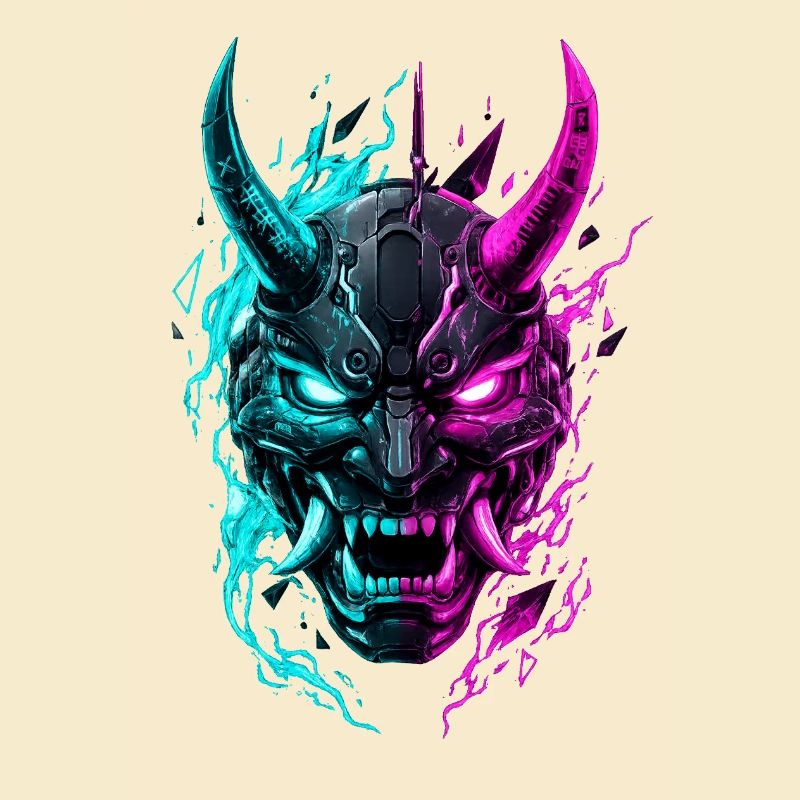 Neon Cyber Oni Mask