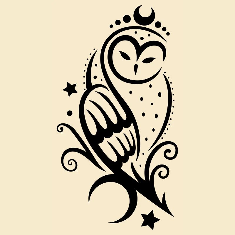 Mond Eule mit Sternen, Tribal Tattoo