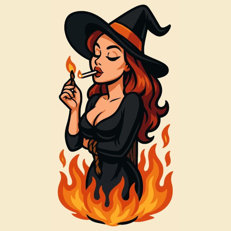 Witch in flames
