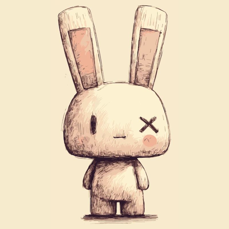 Hugging rabbit with cross eyes