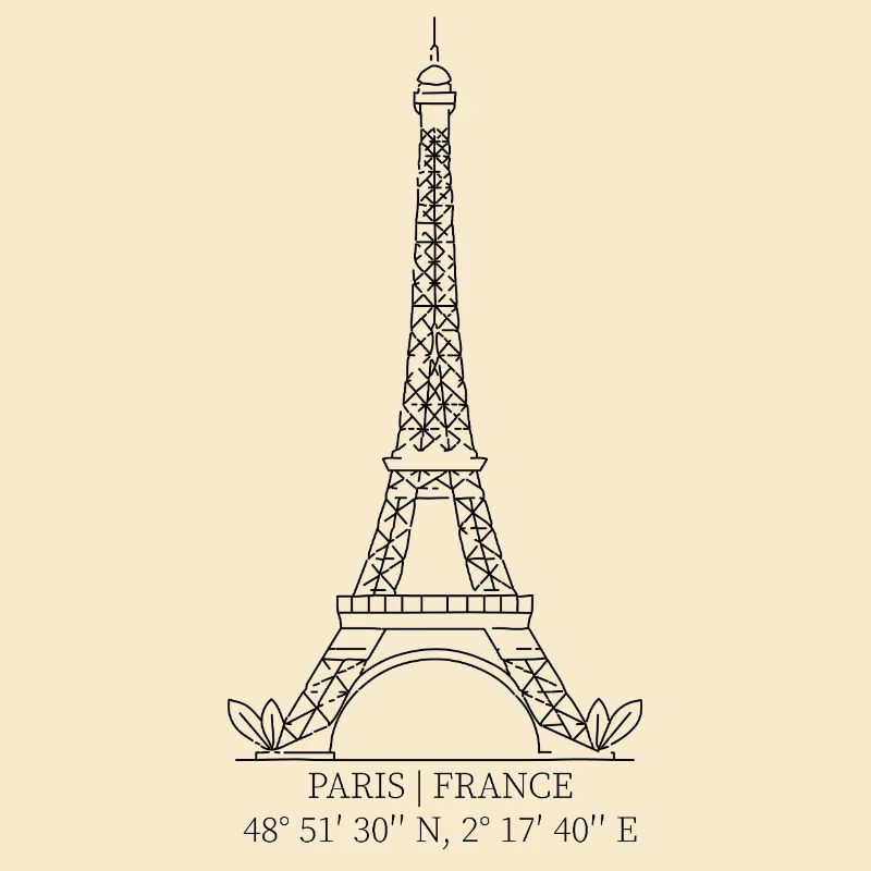 Eiffel Tower of Paris with its GPS coordinates