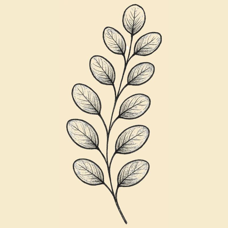 Graphitischer Blattzweig – Monochrom