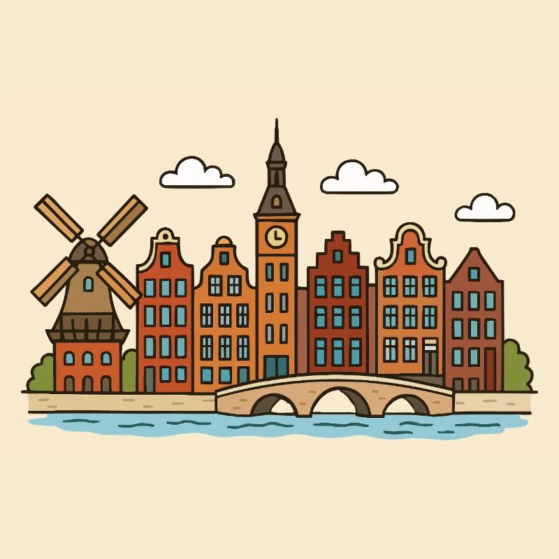 Amsterdam Stadtansicht mit Windmühle