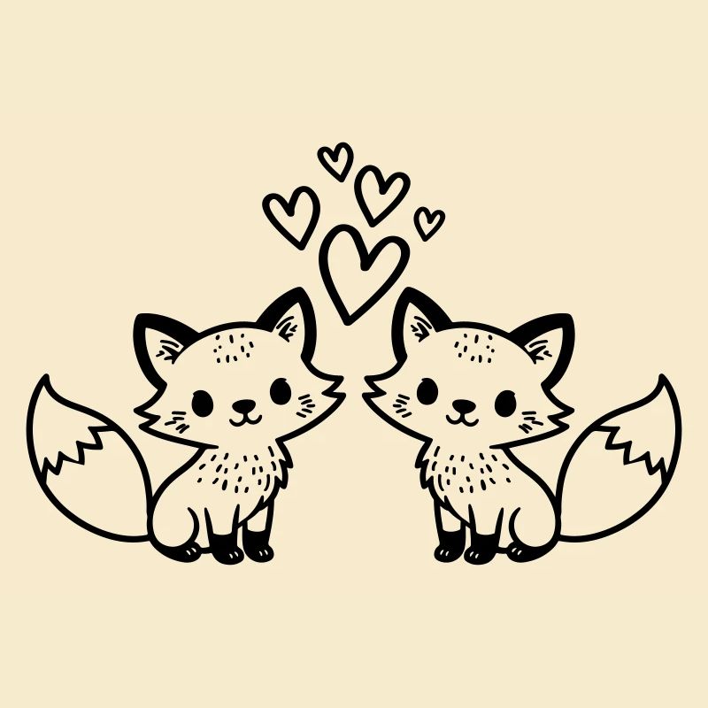 Fox Couple Hearts Love