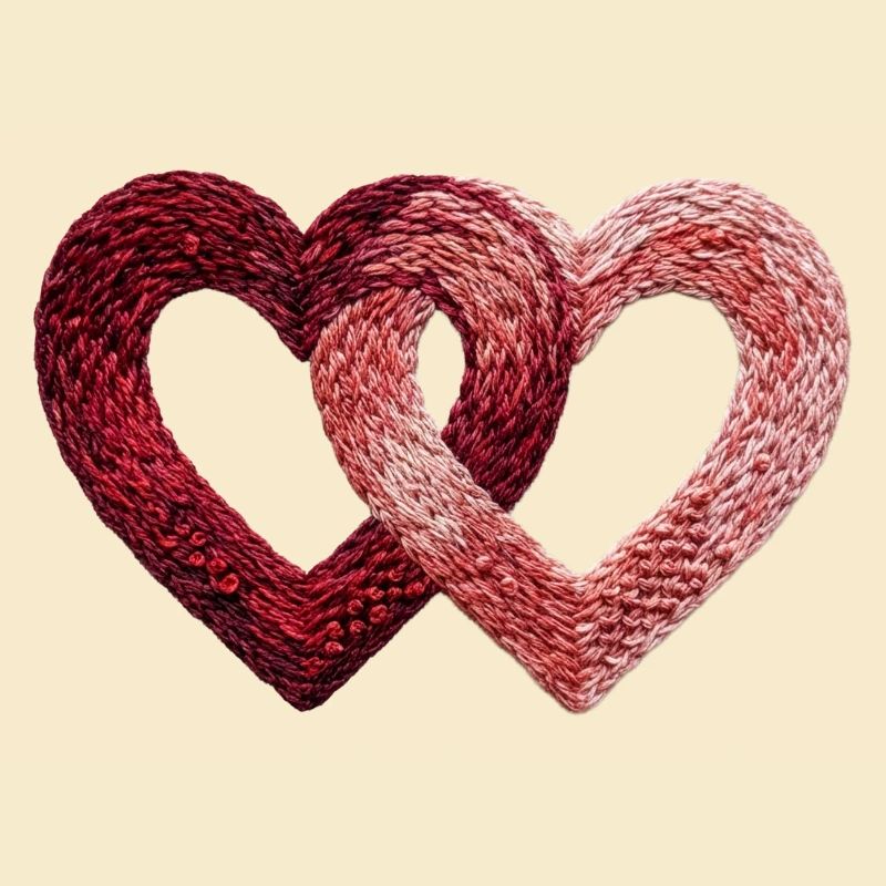 Two Valentine's Day Hearts Embroidered Look (Printed)