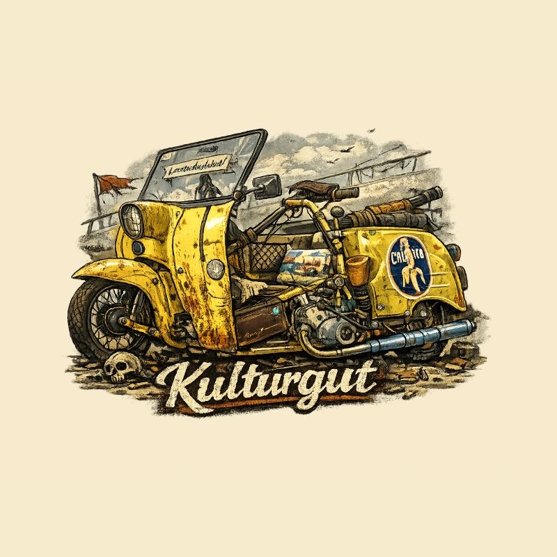 Kulturgut Gelber Oldtimer-Sidecar